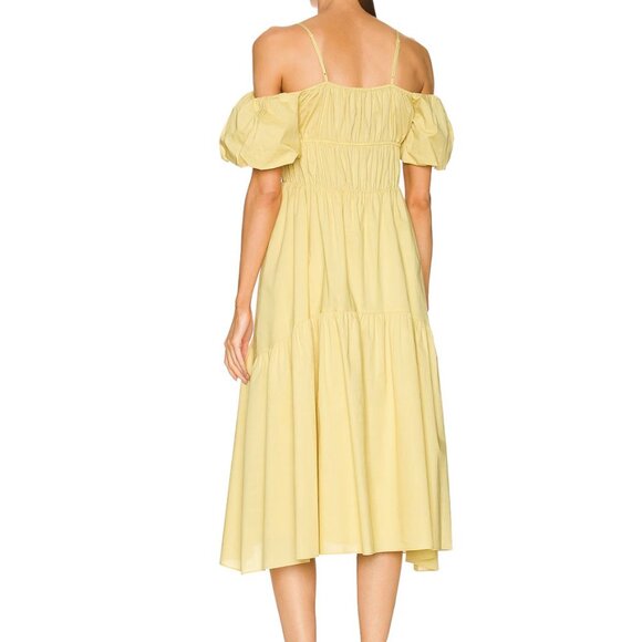 Vince Draped Puff Sleeve Tiered Dress Warm Sand ( 8 ) - Picture 3 of 6